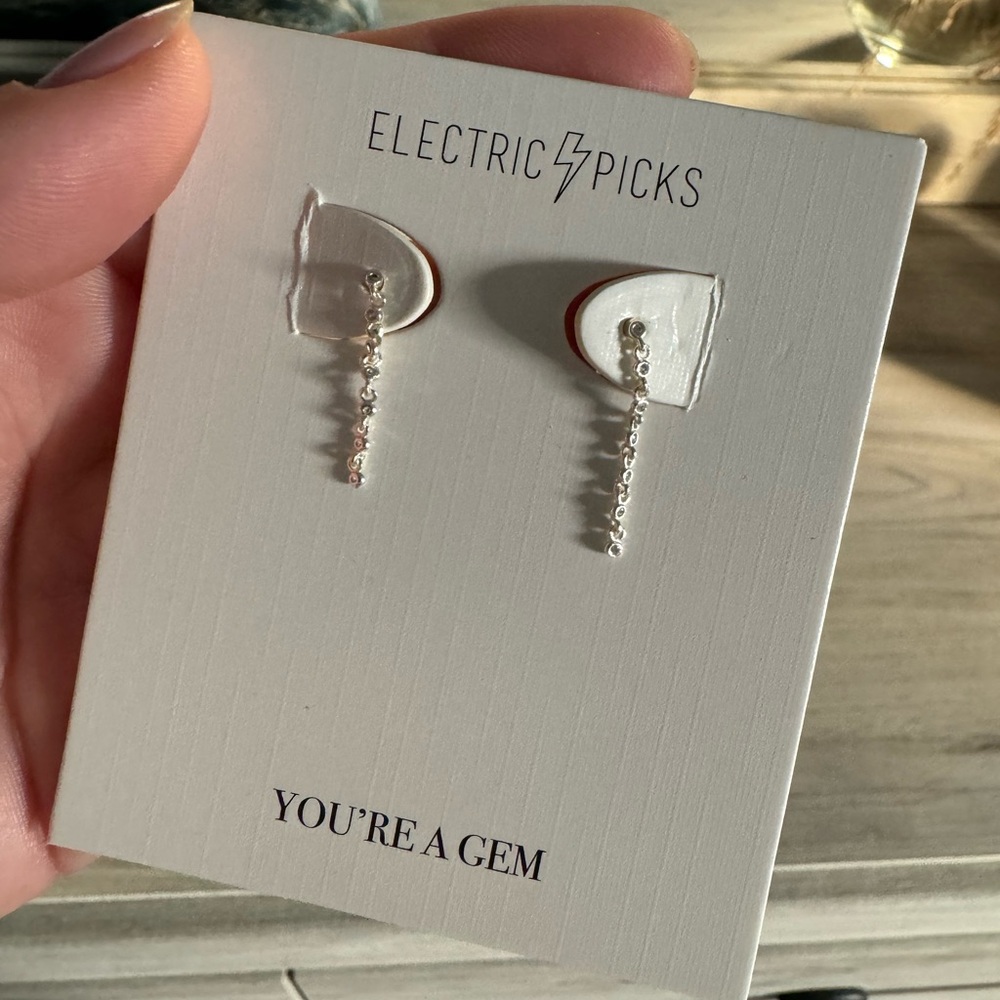 Electric Picks Crystal Dangle Earrings Stud Silver